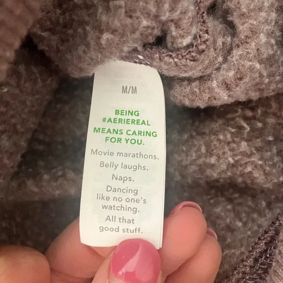 Aerie Hooded Sherpa Lined‎ Zip Up Long Sleeved Hooded Sweatshirt Medium - Picture 2 of 10